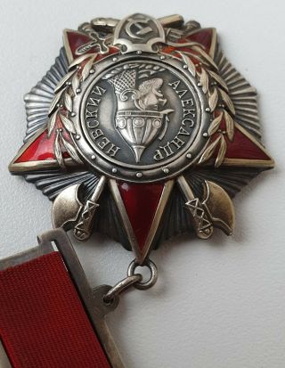 Authentic Soviet USSR Russian WWII Silver Medal Order Of Alexander Nevsky 5
