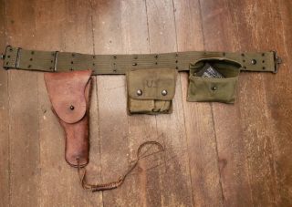 Antique Wwii Us Army Colt 1911 Holster Pistol Belt First Aide & Rare Field Pack
