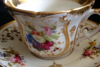 Old Paris Cup & Saucer Handpainted Flowers 2