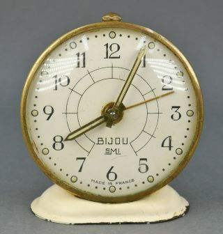 Fine Vtg French Miniature Bijou Smi Table Top Travel Alarm Clock