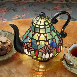 Design Toscano Victorian Teapot Tiffany - Style Stained Glass Illuminated Sculp.