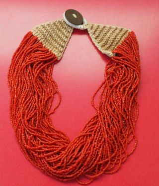 Good Indian Naga Nagaland Hill Tribe Coral Colour Necklace With Old 1920 