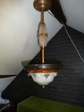 French Art Deco Copper & Glass Ezan Style Stem Light