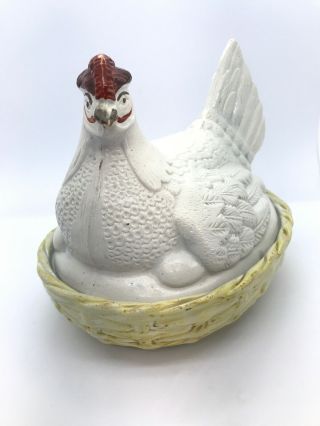 Antique 1850 James Dudson Staffordshire Hen Chicken On A Nest Signed Early 2