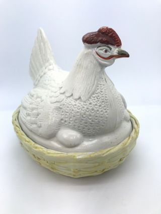 Antique 1850 James Dudson Staffordshire Hen Chicken On A Nest Signed Early 3