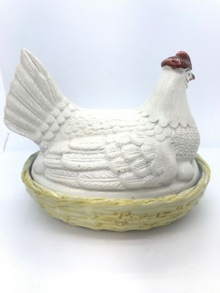 Antique 1850 James Dudson Staffordshire Hen Chicken On A Nest Signed Early 4