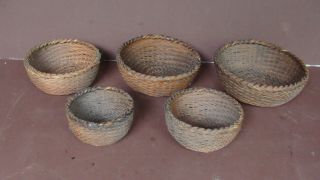 Rare Set Of 5 Nested Small 19th C Ash Splint Baskets