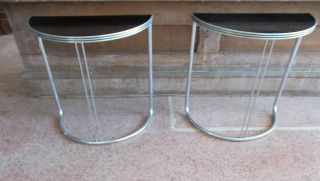 Pr Gilbert Rohde Troy Sunshade Streamline Art Deco Half Round Chrome Tables