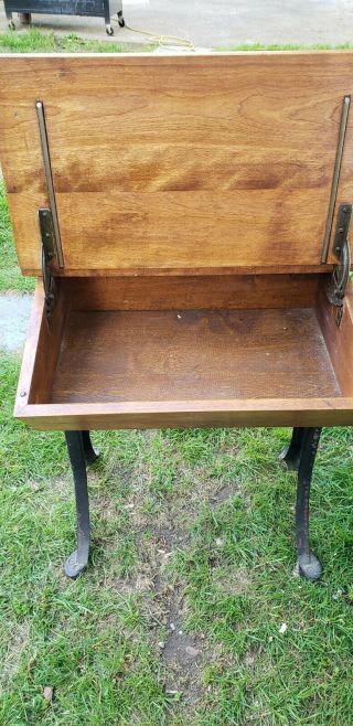 Antique Wooden Desk With Ink Well