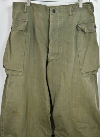 Ww2 Us Army Hbt Combat Pants W Button Fly & 13 - Star Metal Buttons - Good Condit.