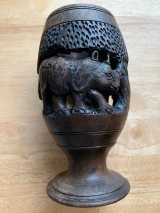 Carved African Ethnic Wooden Statue Figurine Ornament Candle Holder Detailed