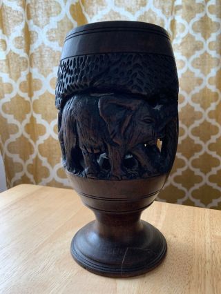 Carved African Ethnic Wooden Statue Figurine Ornament Candle Holder Detailed 3