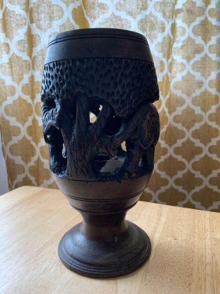 Carved African Ethnic Wooden Statue Figurine Ornament Candle Holder Detailed 4