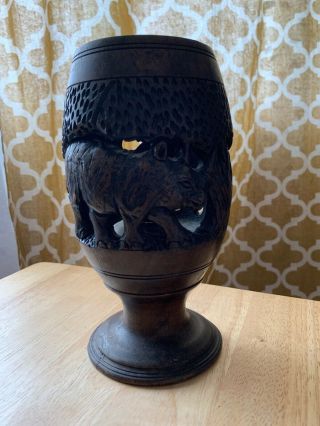 Carved African Ethnic Wooden Statue Figurine Ornament Candle Holder Detailed 5