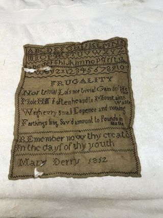 Antique Sampler Dated 1812 " Frugality " By Mary Derry