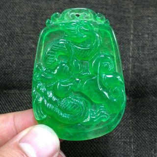 Collectible Green Jadeite Jade Handwork Chinese Zodiac Dragon & Ruyi Pendant