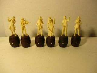Antique Continental Carved Ivory Color Resin Statues Of Musicians On Barrels 6
