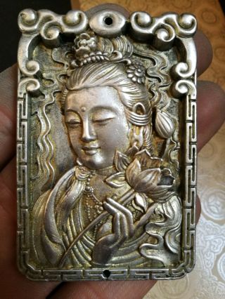 China Tibet Silver Amulet Pendant Guanyin
