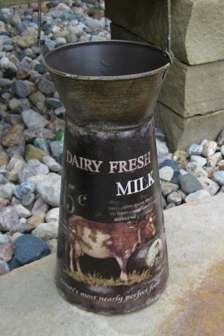 Dairy Milk Cow Can Bucket Pail Pot Primitive/french Country Farmhouse Decor