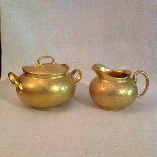 Hutschenreuter Sugar & Creamer,  Selb 1930s,  22k Gold Plated