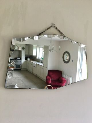 Large Vintage Retro Mid Century Bevelled Edge Frameless Wall Mirror 66cm X 37cm