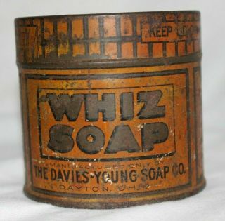Antique Advertising Antique Store Display Whiz Soap Tin 14 Oz Davies Young Soap