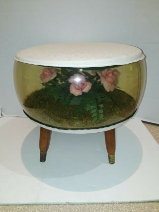 Vintage Mid Century Modern Inflatable Ottoman Flower Terrarium Footstool