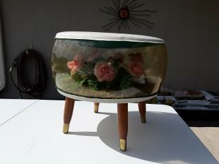 Vintage Mid Century Modern Inflatable Ottoman Flower Terrarium Footstool 2