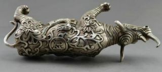 Chinese old copper plating silver Beast Kirin Kylin rhino Rhinoceros Statue f02 2
