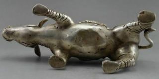 Chinese old copper plating silver Beast Kirin Kylin rhino Rhinoceros Statue f02 4