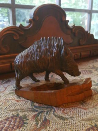 Old German Black Forest Large Wild Boar Wood Carving Very Detailed