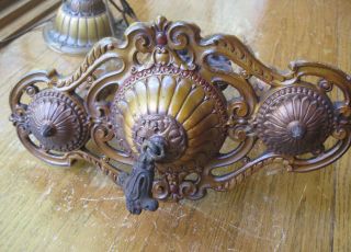 Antique 2 Light Cast Iron Hanging Ceiling Light Fixture Art Deco Victorian