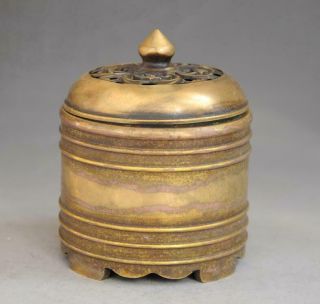 Chinese Old Pure Copper Hand - Carved Hollow Out Incense Burner Censer D02