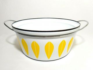 CATHRINEHOLM (NORWAY) VINT YELLOW GOLD ON WHITE LOTUS FLOWER LG ENAMEL STEW POT 6