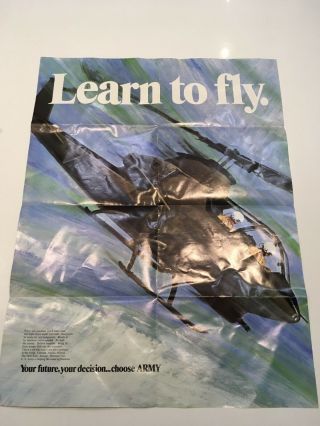 1969 " Learn To Fly " Vietnam War U.  S.  Army Recruit Poster Pamphlet 24x18