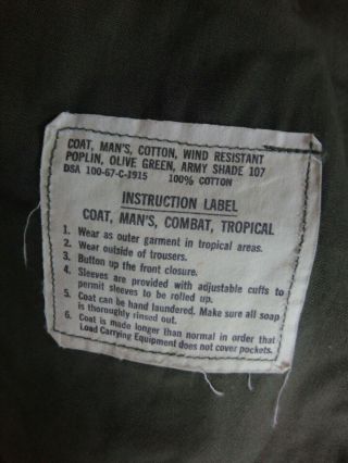 Vintage Vietnam War U.  S.  Army Green Uniform Shirt Coat Men’s Combat Tropical L 3