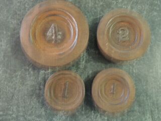 Antique Set Of 4 Cast Iron Scale Weights 1 Pound To 4 Pounds -