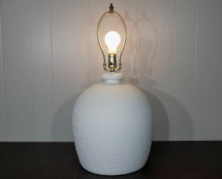 Big & Fat Lava Glaze Pottery Lamp White Vintage Mid Century Modern