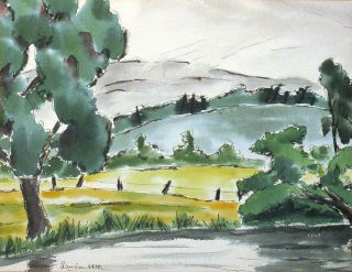 1938 Scarce Early Vintage Edward Landon Watercolor Painting Landscape Modernist