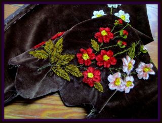 Antique Victorian Hd - Embroidery Lush Silk Chenille Flower Fine Velveteen Fabric