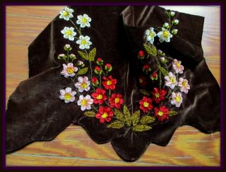 ANTIQUE VICTORIAN HD - EMBROIDERY LUSH SILK CHENILLE FLOWER FINE VELVETEEN FABRIC 7