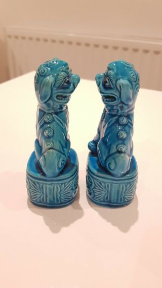 A Foo Dogs Turquoise Blue Chinese Figures Statutes Foo Dogs Fu Dogs 2