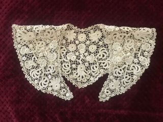 Important Venise Lace Collar Flowers And Leaves 41 " By 6 "