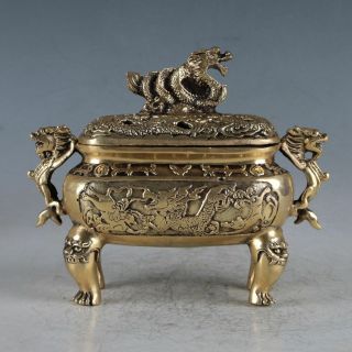 Chinese Rare Copper Dragon Incense Burner Made During The Daming Xuande X116