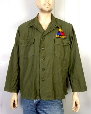 Vtg 60s Us Army Vietnam Era Dsa 1963 Sateen Og - 107 Shirt Patches Rare Sz 50 Xxl