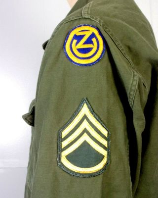 vtg 60s US Army Vietnam Era DSA 1963 Sateen OG - 107 Shirt Patches rare sz 50 XXL 3