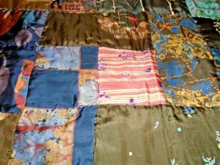 ANTIQUE CRAZY SILK QUILT RARE FIND 1930 ' S FULL/ QUEEN JUST DRY CLEANED 5