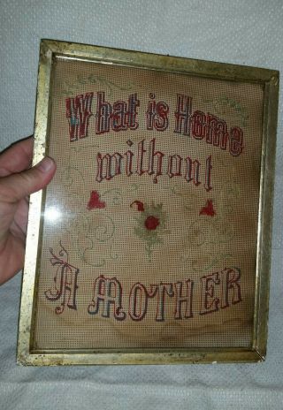 Antique Punch Paper Motto Sampler What Is Home Without A Mother Lemon Gold Frame