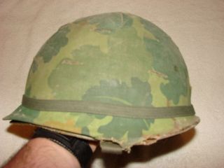 Vietnam Era Us M1c Airborne Helmet With Liner And Camouflage Cover