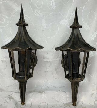 Vintage Indoor Outdoor Electric Metal Wall Lantern Sconces,  Pair Made In Italy